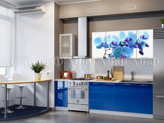 Кухня с фотопечатью Орхидея синяя