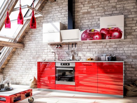 Модульная кухня Техно-3 Красный металлик МДФ